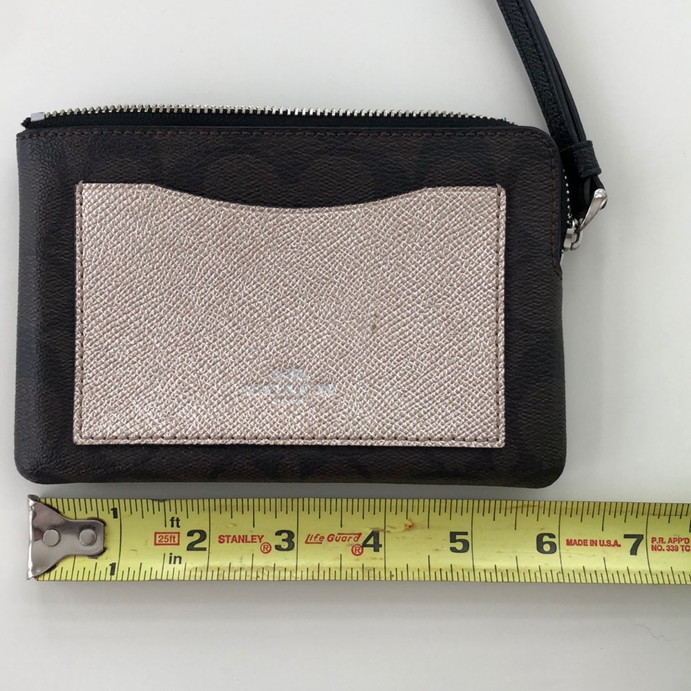 Coach Wristlet Dark Brown Signature Gold Front - Picture 7 of 10